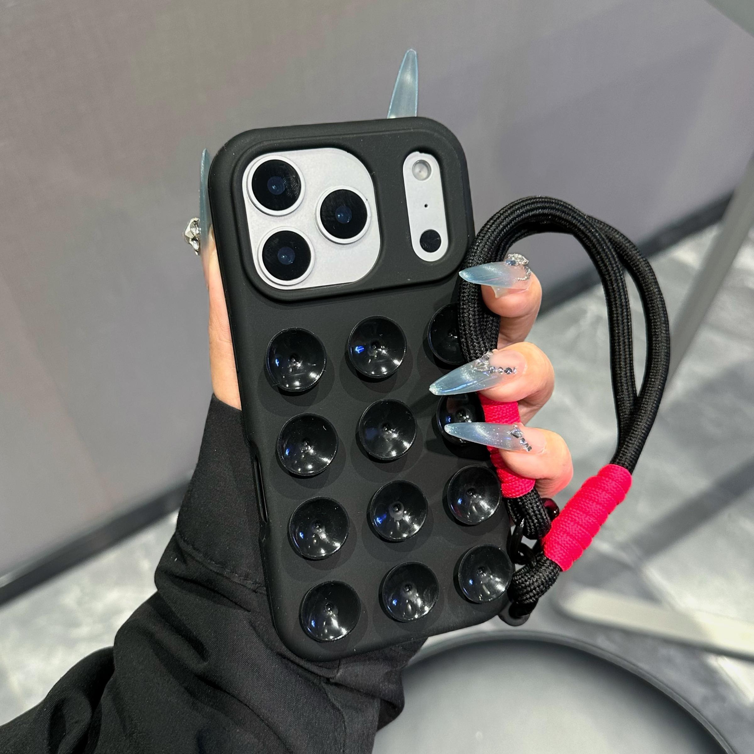 Simple Solid Color Standalone Suction Cup Phone Case with Lanyard for iPhone 17 Pro Max, New 16 Pro Full Coverage, Protective Anti-Drop Design