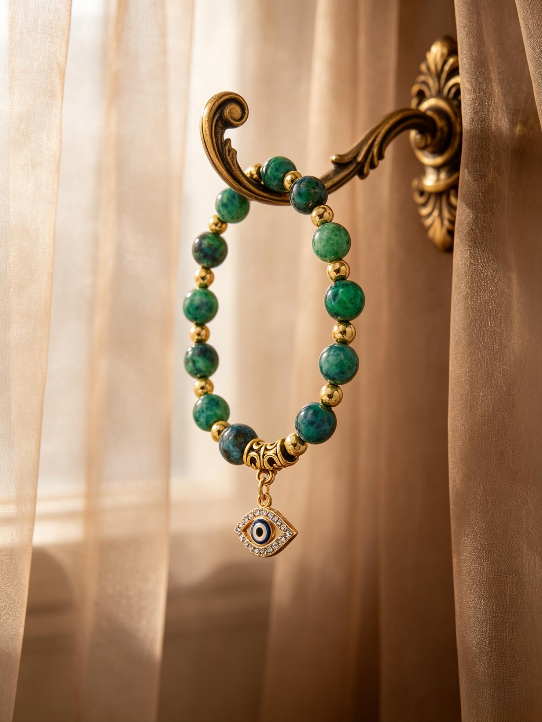 5Pcs,a set of random bracelets, multi-color natural stone Turkish evil eye bracelet set, niche design sense transfer bracelet, couple and girlfriend birthday gift, commuting versatile light luxury high-end fashion jewelry.