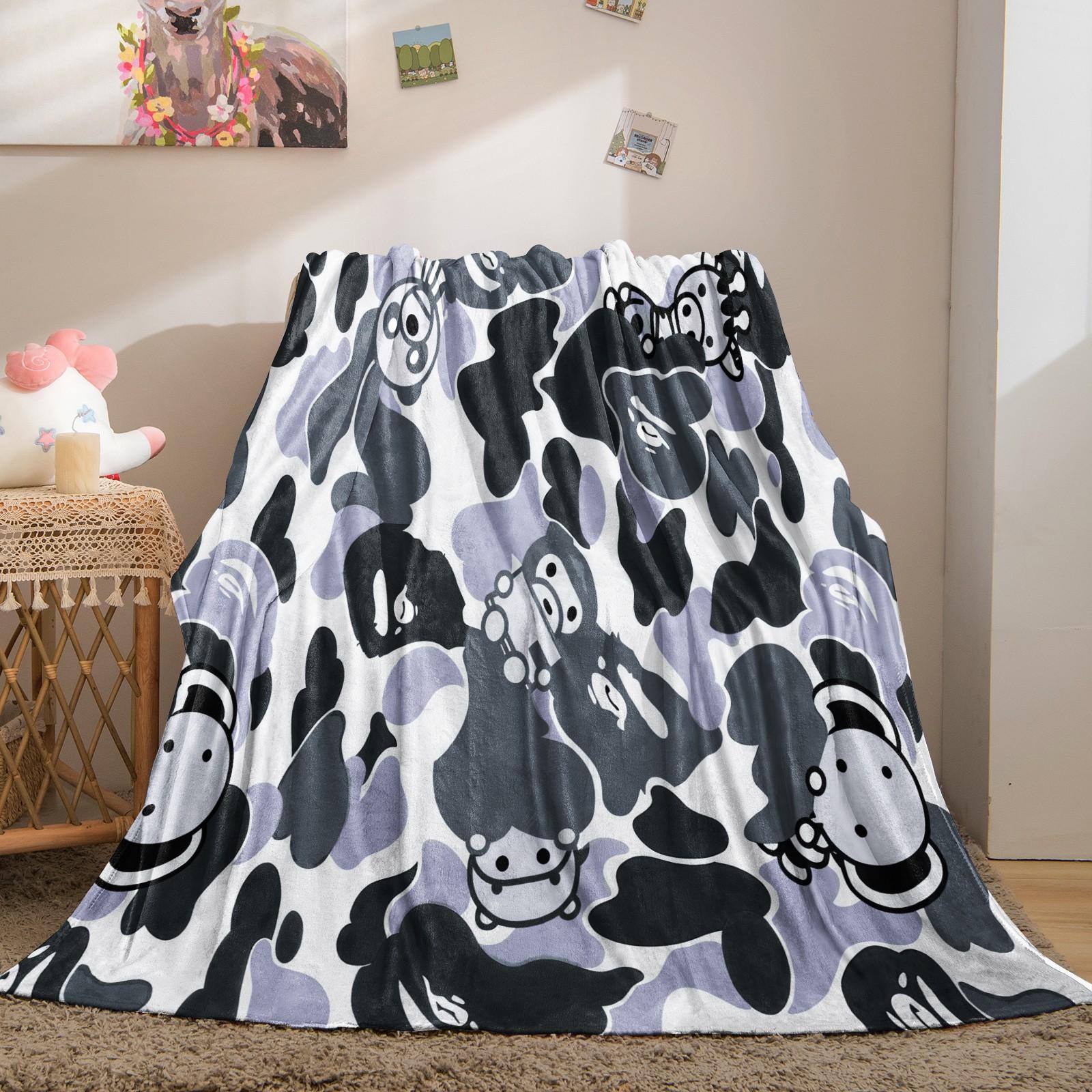 Cartoon Camo Anime Flannel Blanket, Multi-use for Car, Home & Library, Soft Lightweight and Machine Washable, Trendy Gift for Housewarming, Christmas & Birthday