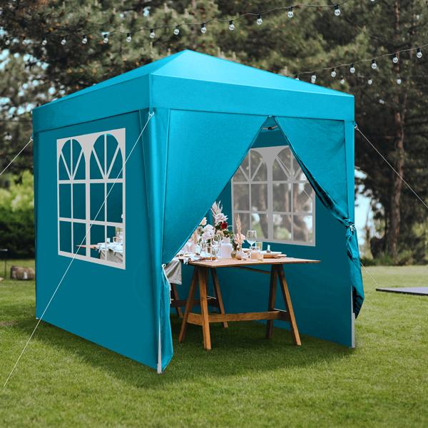 6.5X6.5FT Two Doors & Two Windows Practical Waterproof Right-Angle Folding Tent Lake blue