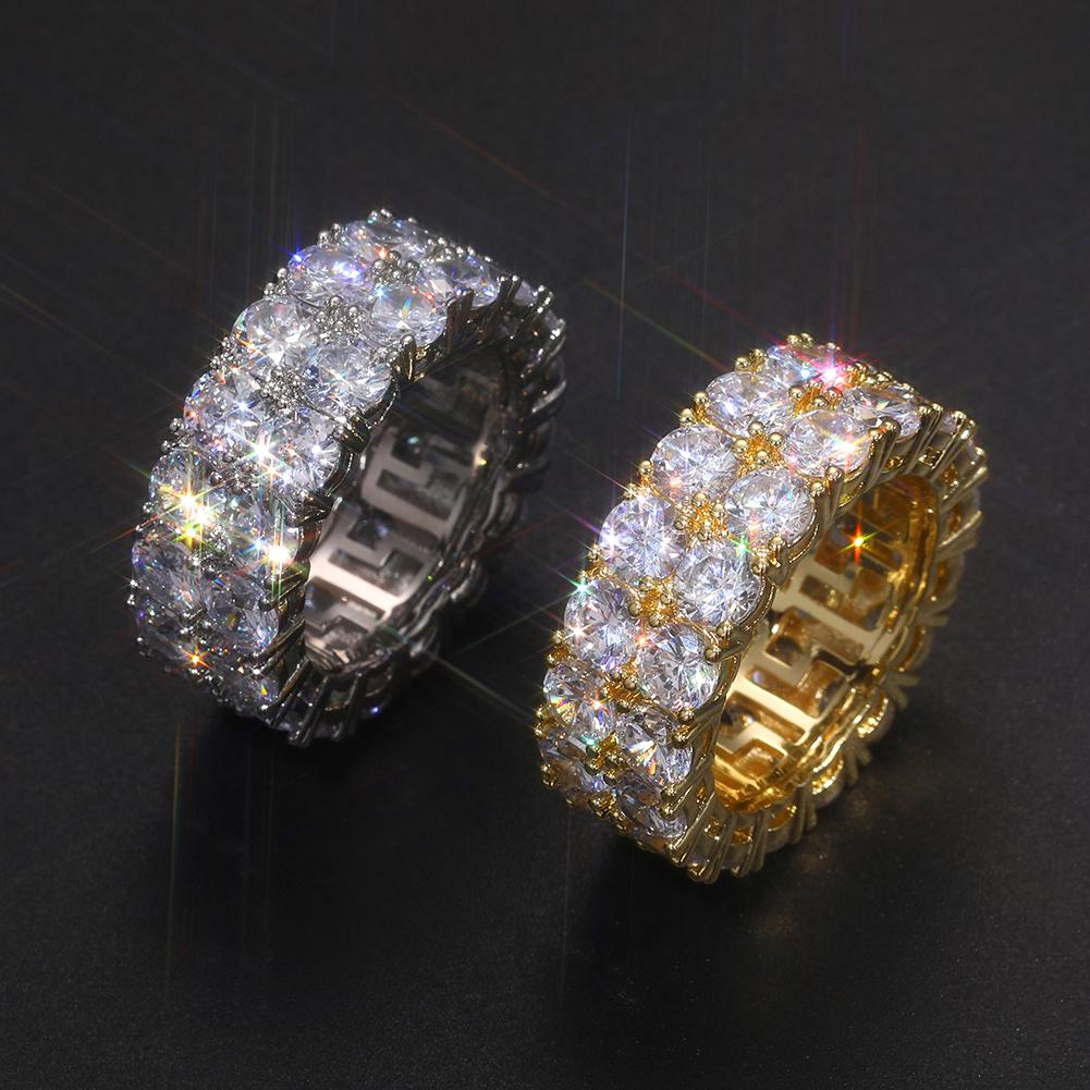 【#R34 】UCCIYO 2 Row VVS Synthetic Moissanite Tennis Rings For Women Men Shining Engagement Wedding Hip Hop Fine Jewelry 925 Sterling Silver Ring
