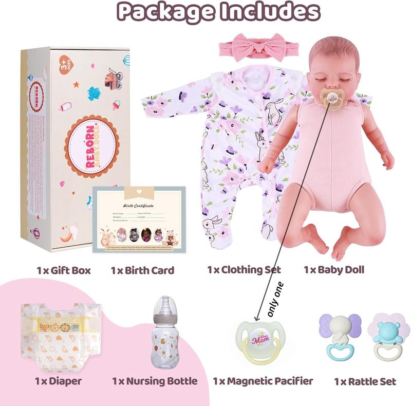 Babeside 20 Inch 8 Piece Baby Doll Set, Lifelike Newborn Doll, Unisex Fabric Body & Vinyl Limbs, Gift Box Included, Perfect for Christmas New Year Birthday Gifts