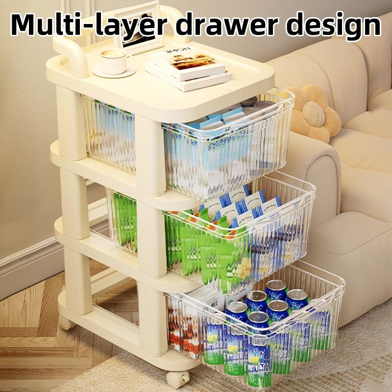 3/4 Layer Rolling Storage Cart, Mobile Organizer Cabinet on Wheels with Brakes, Multi-functional large capacity storage cabinet, Living Room Storage, Suitable for all rooms