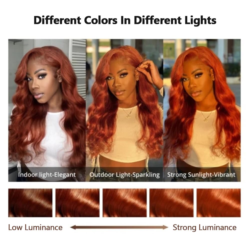 Bling Hair Ginger Color Body Wave 180% Density Pre Plucked 13x6 Lace Frontal Wig Human Hair Wigs For Women