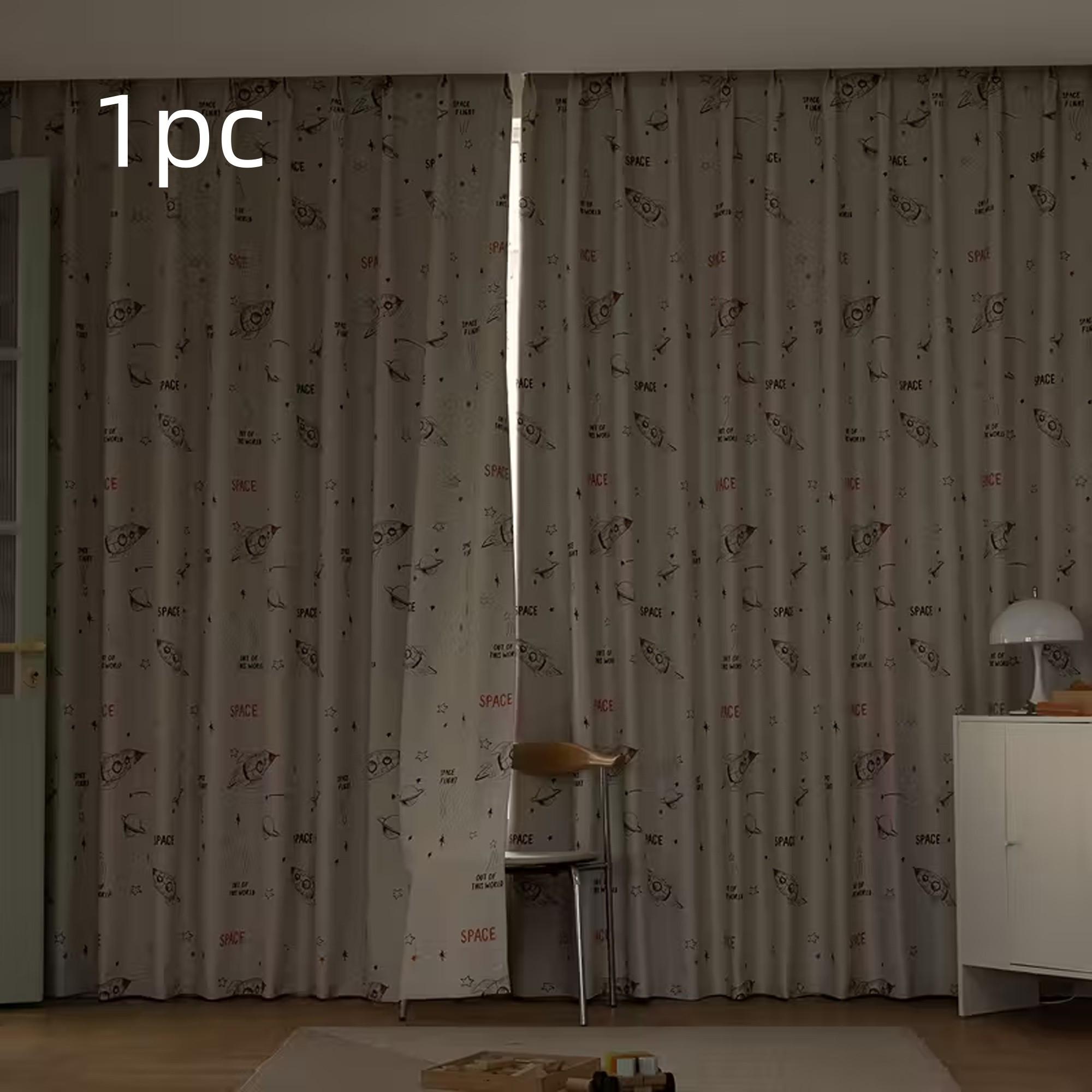 1pc Healing Space Cartoon Kids Curtain, Rocket Star Print, High Light Block, Cozy Atmosphere for Boy's Room Bedroom, Single Piece