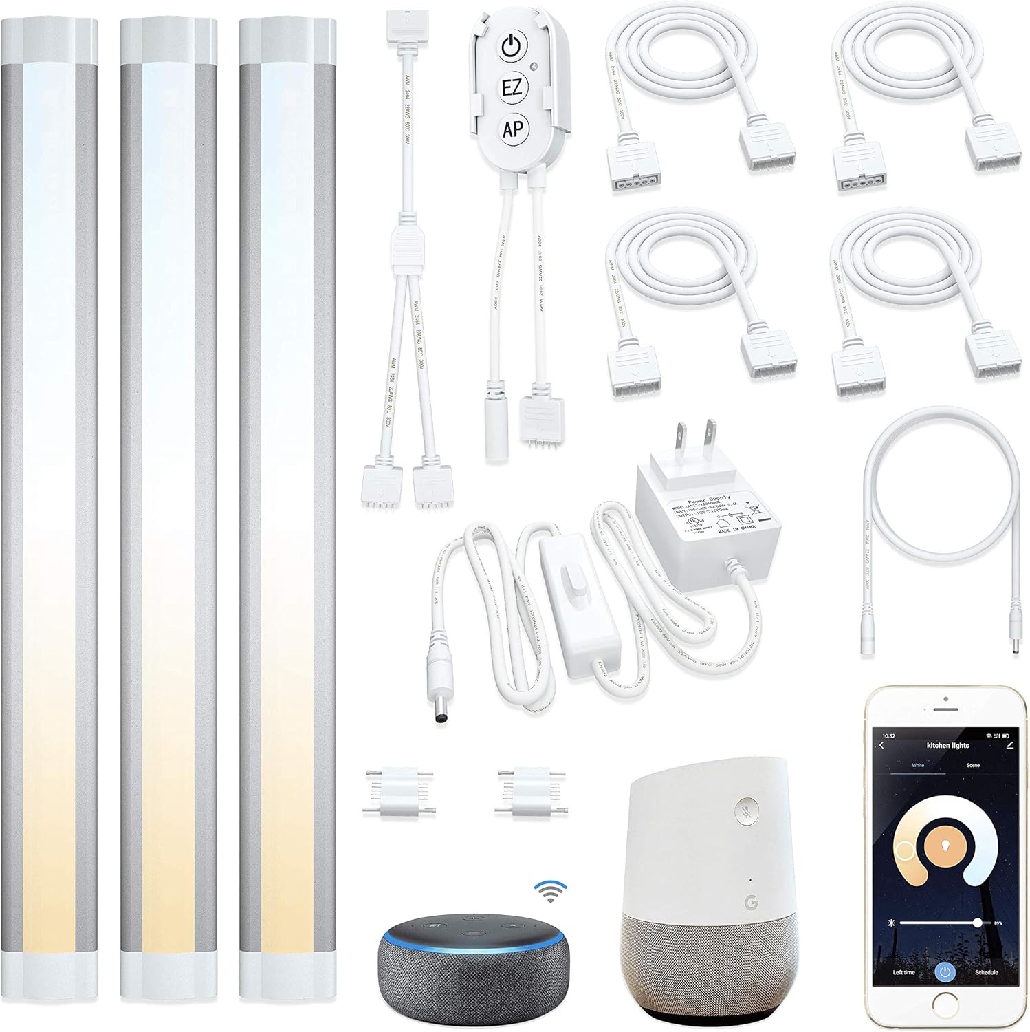 Smart Under Cabinet Lights Work with Alexa, Google,Siri, LED Light for Kitchen Shelf Counter Lighting with App, Voice Activated Dimmable and Linkable Warm to Cool White (3 Lights Bar Kit)