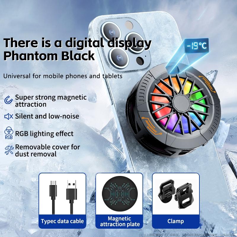 New Temperature Display Magnetic Semiconductor Phone Cooler, 2-In-1 Magnet + Back Clip Fast Cooling, Fits iPhone Samsung Huawei Oppo Vivo Android