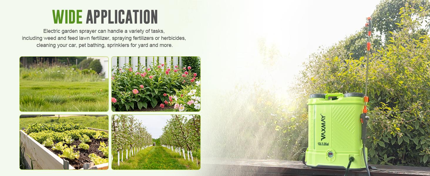 VAXMAY Battery Powered Backpack Sprayer 3.2 Gallon 80 PSI Electric Garden Sprayer Compatible with Makita 18V Battery 5 Nozzles 2.0 Ah Battery & Charger Included