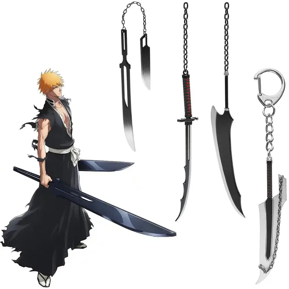 Anime Bleach Keychains Kurosaki Ichigo Zangetsu Sword Keychain Cosplay Weapon Pendant Key Chain Accessories Fan Gifts