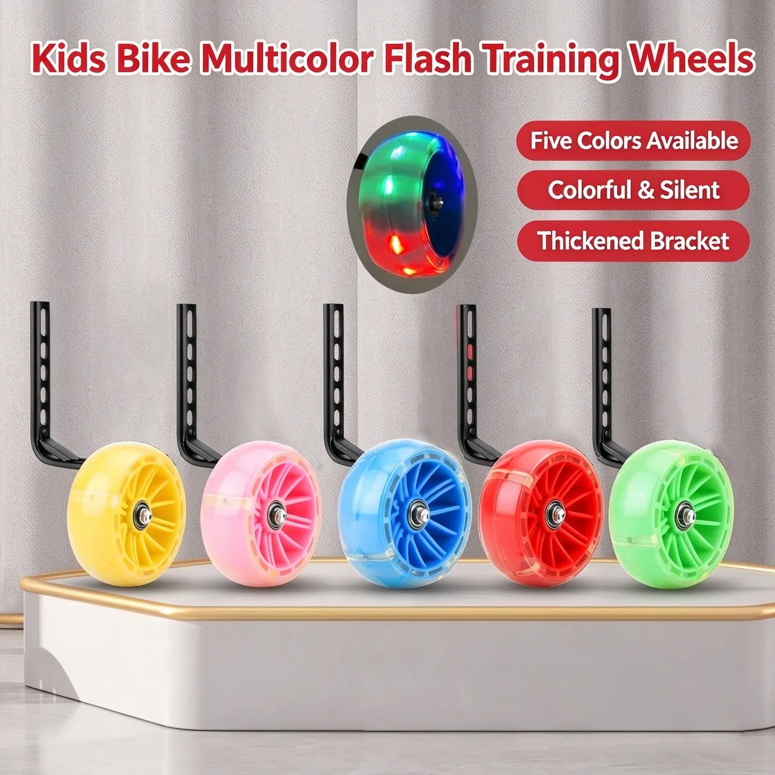 Bike Training Wheels, Glow-In-The-Dark, No Battery, Multi-Color, Fits 12/14/16/18/20 Inch Bikes, Beginner Gift, Christmas Present
