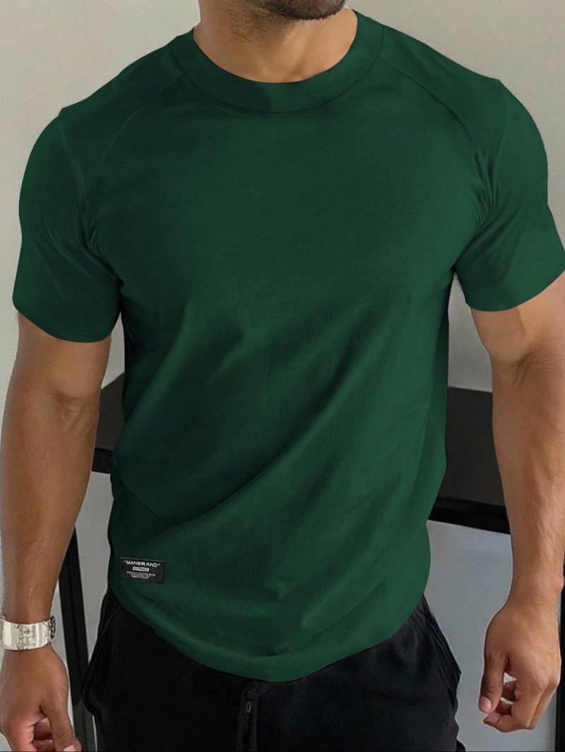 Men's Solid Color Shoulder Sleeve Crew Neck T-Shirt, Ultra Soft Stretch Quality Fabric, Dry Fit Sports Tee for Running & Gym Workouts, Dry Fit Shirts