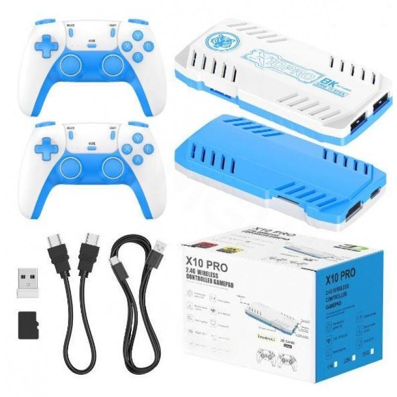ZMGH X10 PRO Game Console - 50000+ Games Including PSP & PS1 Blockbusters, 2 Wireless Controllers, 128G TF, Party Ready, Blue & White Design