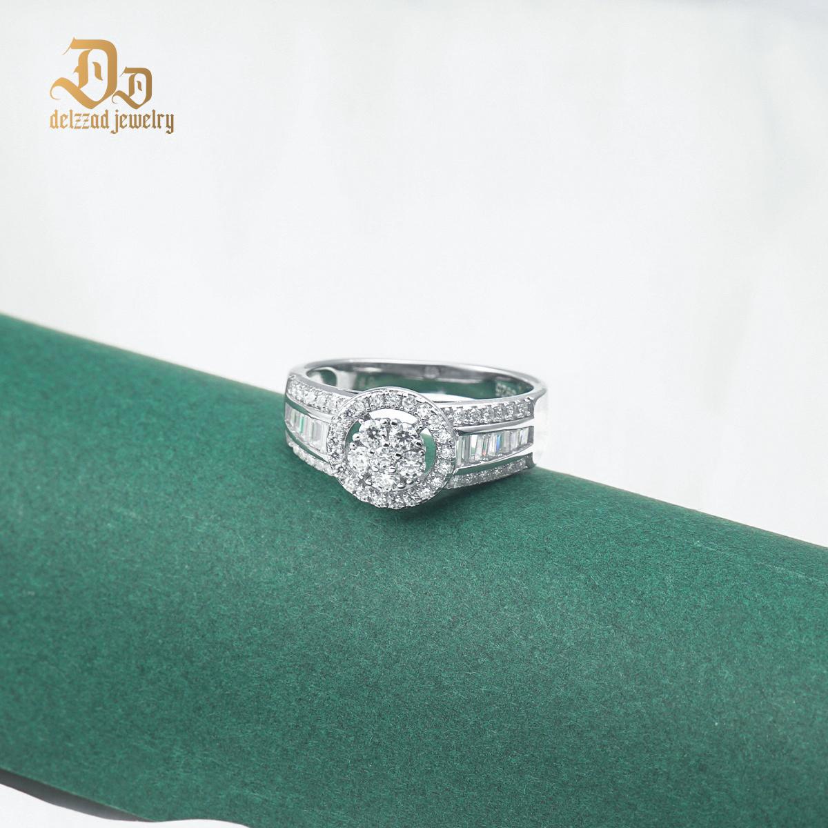 Delzzad Hip Hop Halo Cocktail Ring D Color VVS Synthetic Moissanite S925 Stunning Unisex Ring Perfect for Any Occasion & Everyday Wear Birthday Anniversary Christmas Gifts