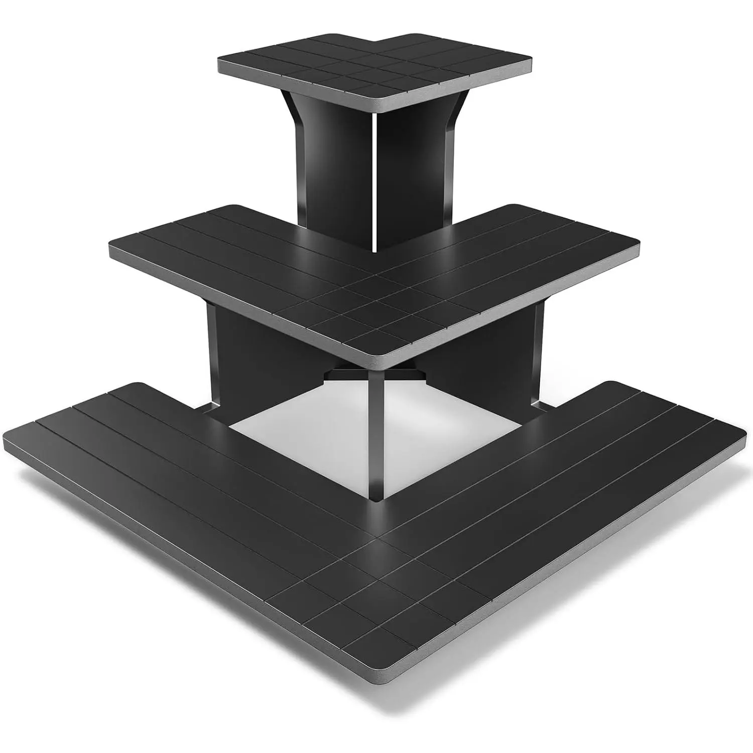 3 Tier Corner Display Stand for Vendors, Wide Black PVC Tabletop Shelves with 10mm Panels, Tool-Free Flat-Pack Display for Craft Fairs, Markets & Retail Counters