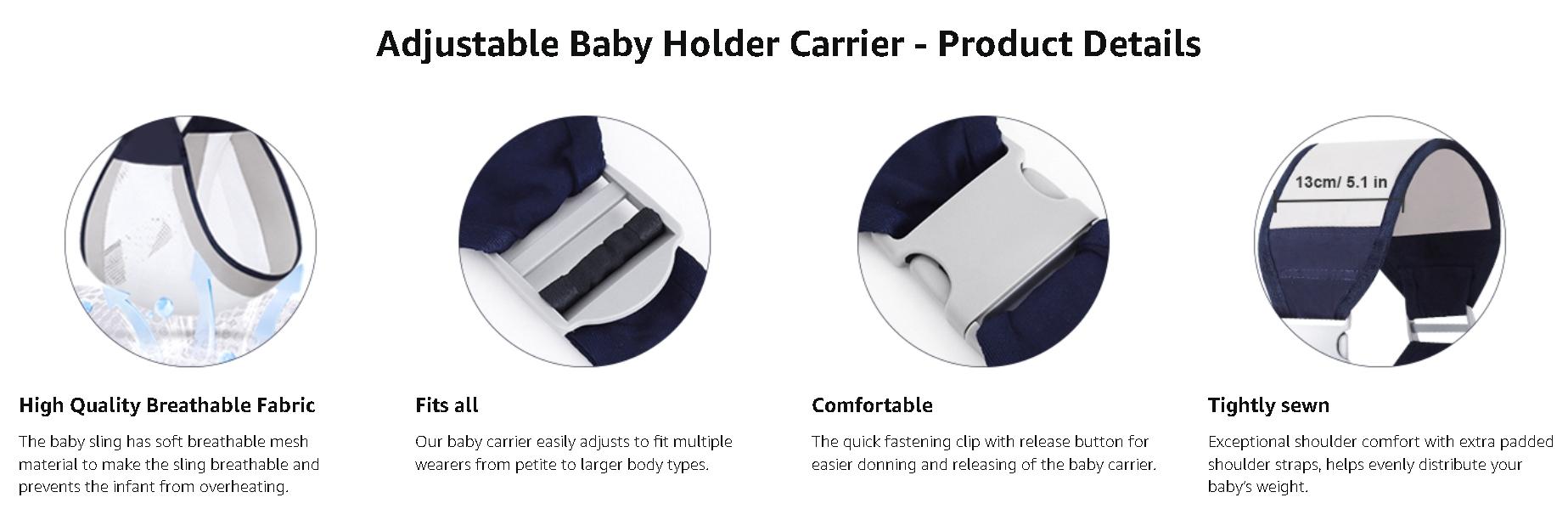 Baby Sling Carrier, Adjustable Half Wrapped Sling Hip Carrier - Lightweight Breathable Mesh Fabric for Newborn to Toddler Up to 45 lb