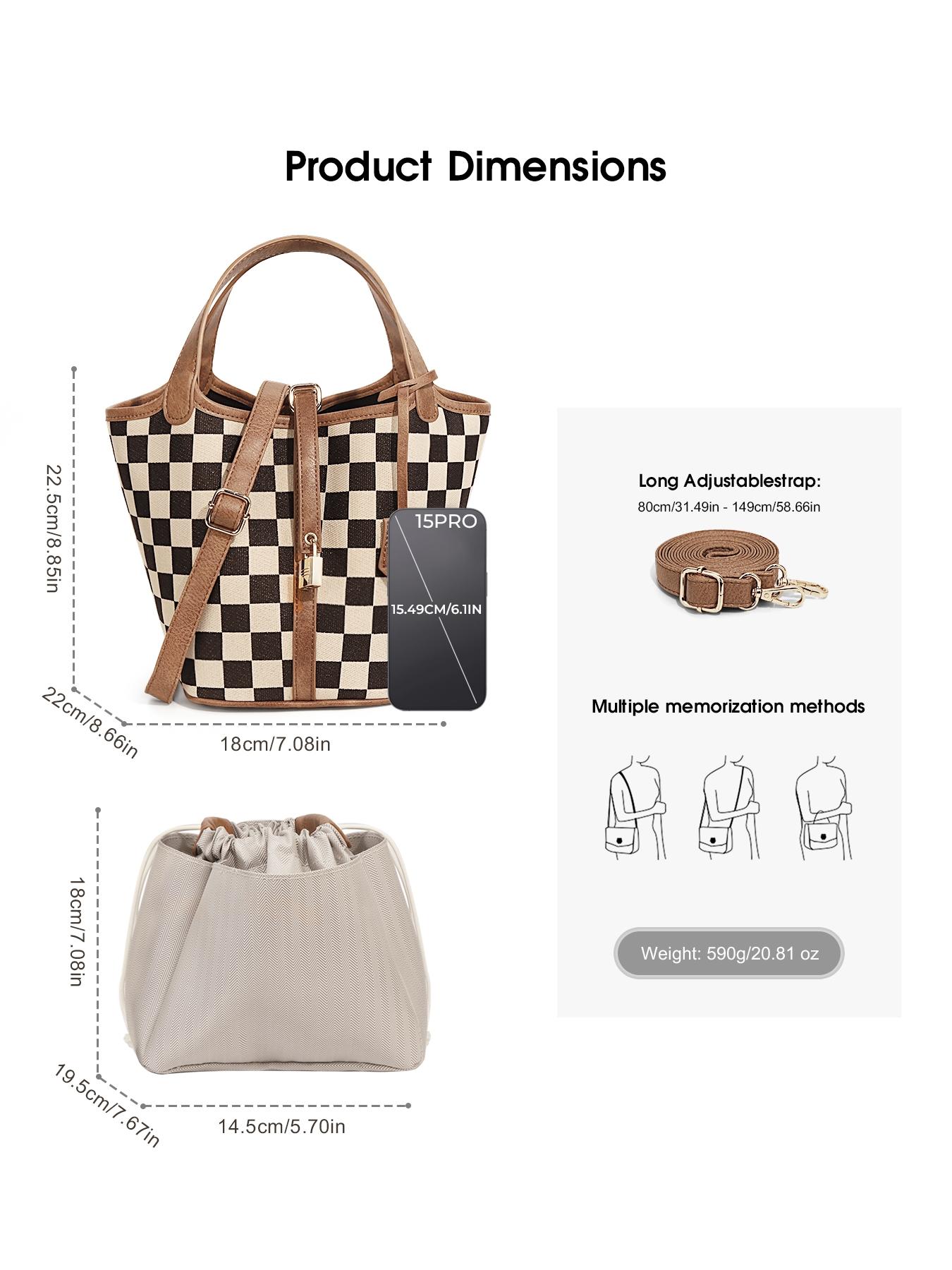 Women's Plaid Checkered Crossbody Bag, Polyester Bucket Bag for Women, Fashionable Bucket Bag, Vegetable Basket Shape Satchel with Top Handle Bags, Multi-Functional, Lightweight Adjustable Purse Handbags, Holidays Gift, Suitable For Work