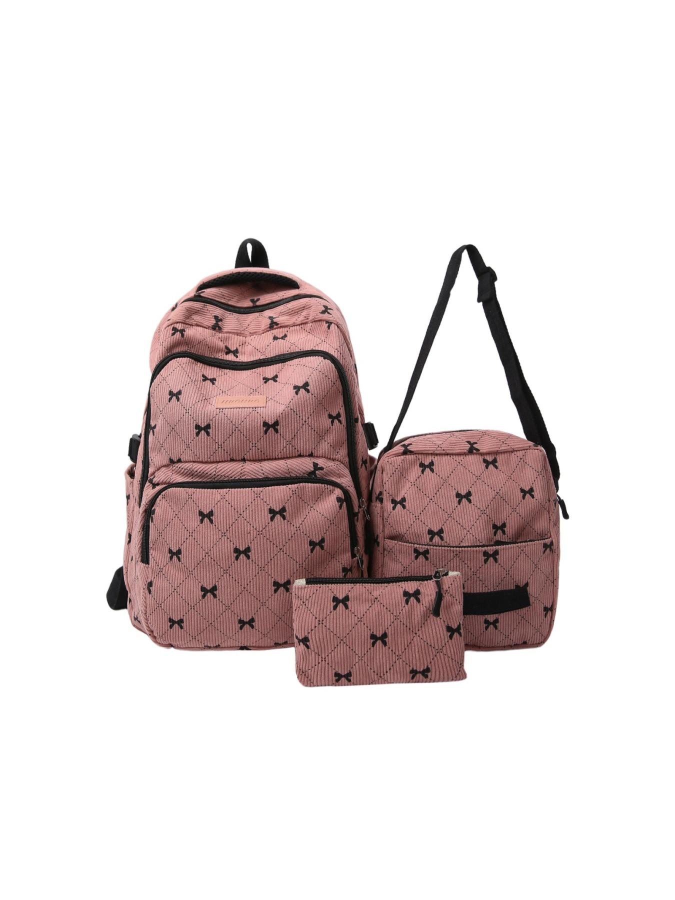 2026 New College Style Cute Bow Corduroy Backpack Shoulder Bag, Versatile Crossbody Small Bag, Multiple Colors Available, Three-Piece Set