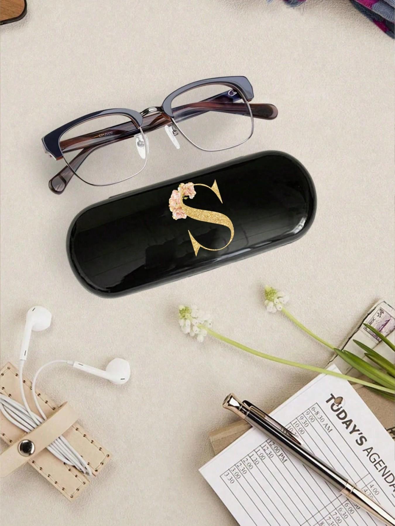 One cream-colored solid eyewear case, Glasses holder, easy to carry, waterproof and dustproof. Letter eyeglass hard case, letter pendant eyeglass case
