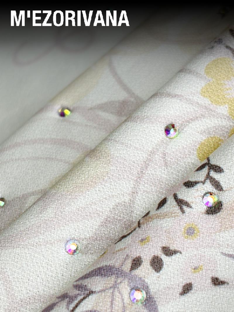 Muslim Headscarf Hijab with Bouquet Print and Gem Embellishments, Multiple Colors Available, Chiffon Fabric, Comfortable Hat Brim, Ideal for Ramadan, Modest Hijab