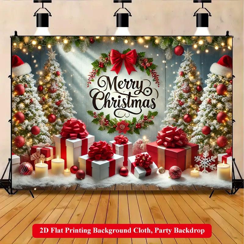 2D Flat Printing Backdrop Banner 1pc, Party Decorations Banners, Merry Christmas Theme Scene Vibrant Polyester Background Cloth for Family Party, Wedding, Birthday, Christmas, Thanksgiving, Fall, Entryway, Room Decorations, Easy to Set Up, Reusable