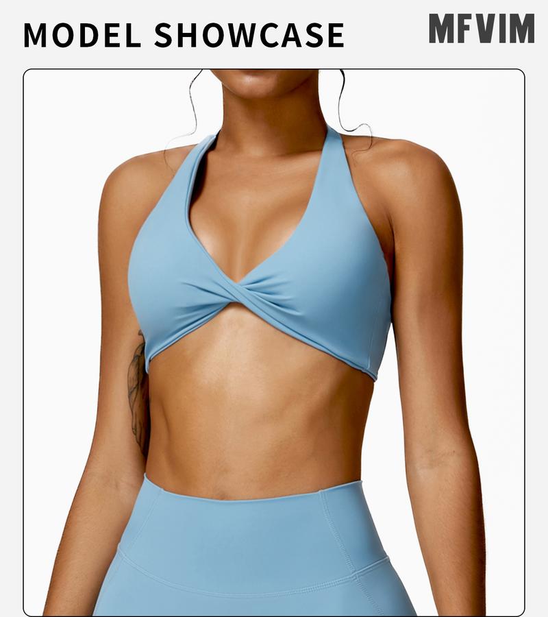 MFVIM Women's sports underwear, sexy hanging neck twist design sports underwear built-in bra pads, comfortable and skin-friendly, four seasons can wear, running gym workout sports underwear