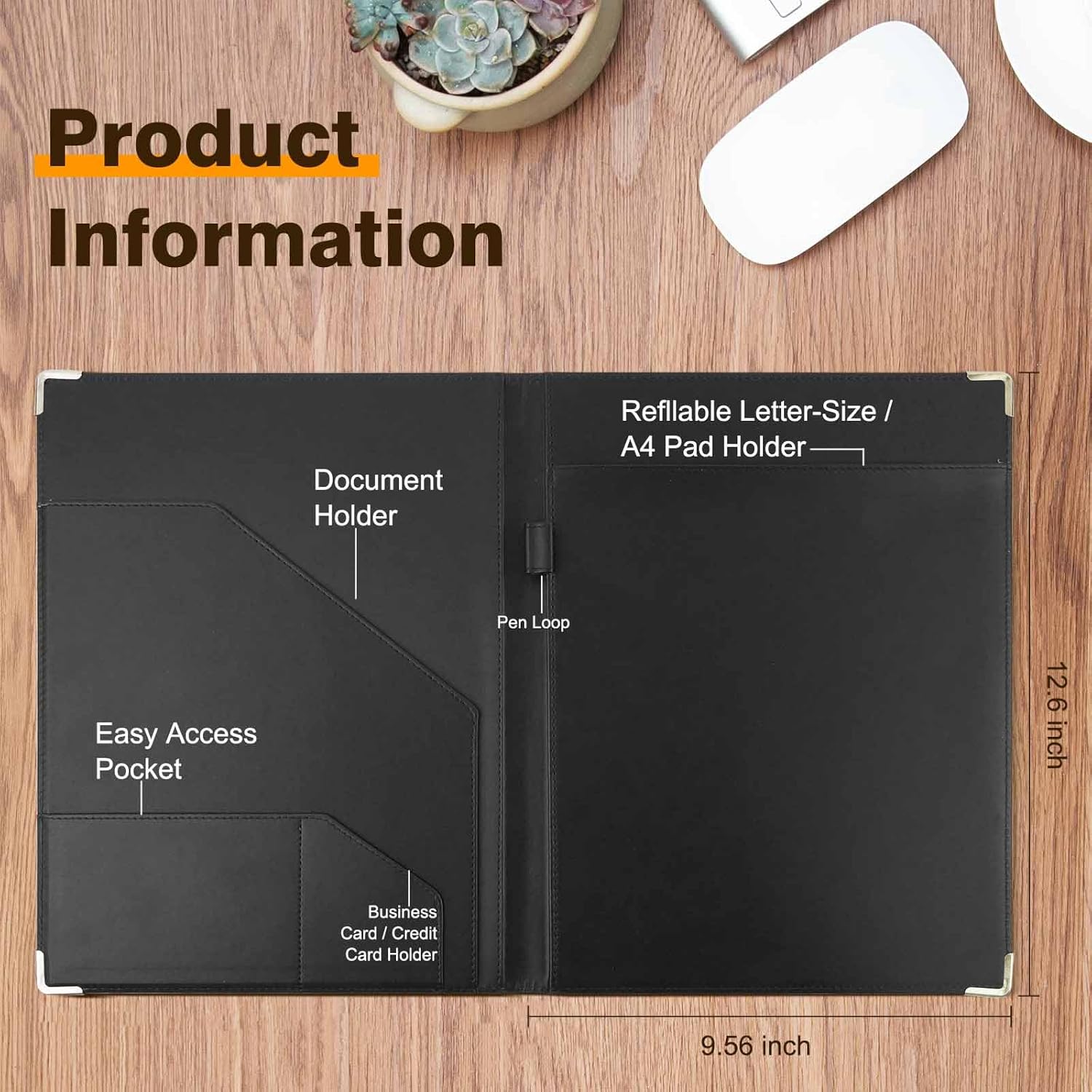 Padfolio Portfolio Binder - Thickened Business Folder for Interview Resumes, Legal Documents | Notepad Not Included,Durable, Black