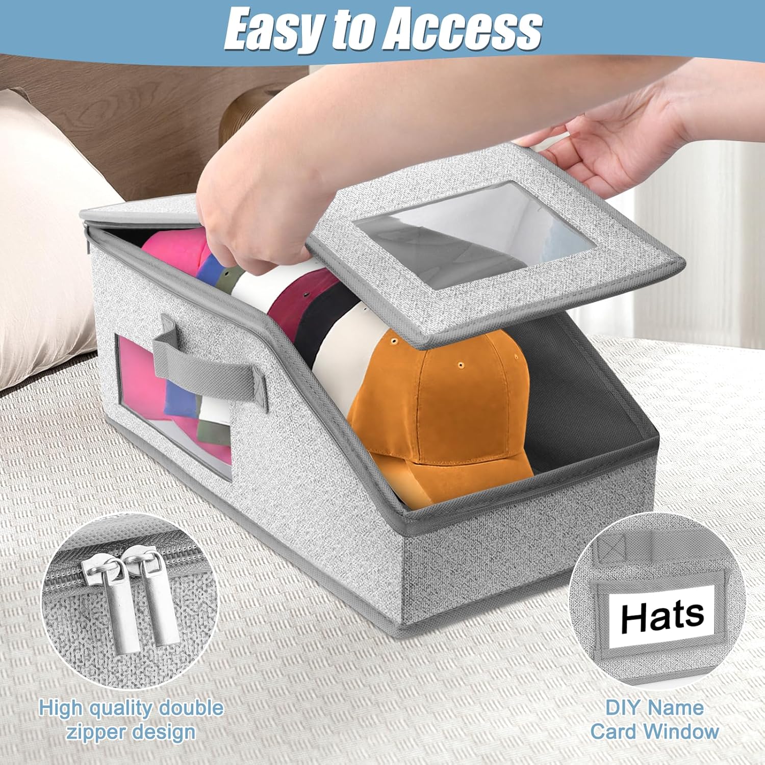 Stackable Hat Storage Boxes for Baseball Caps, Holds Up to 24 Hats, Durable Cardboard Box for Men, Classic Style, Wardrobe Organizer, Baseball Cap Organizer & Hat Storage