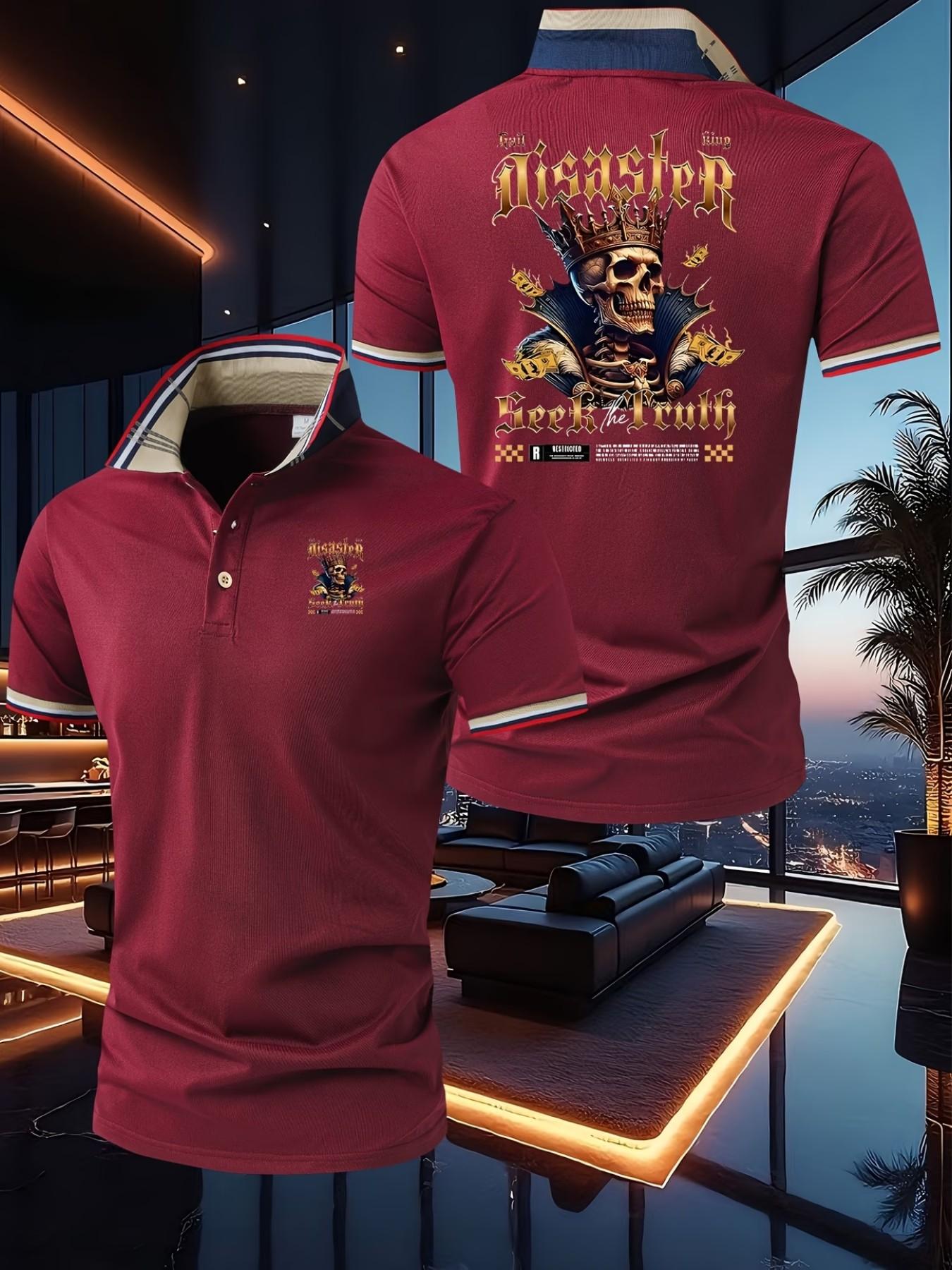 Summer New Trendy Luxury Dominican Print Polo Shirt, Men's Short Sleeve Fashion High-End T-Shirt, Business Slim Fit, Breathable Knit Fabric