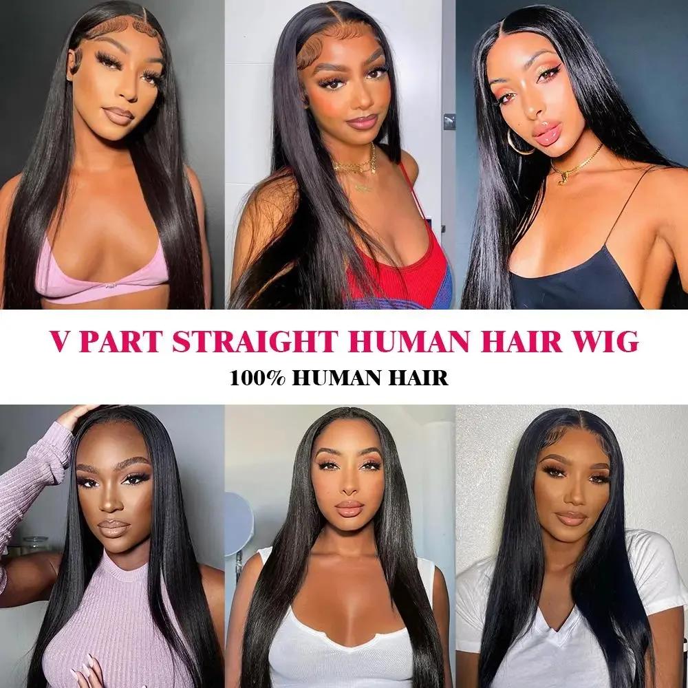 [Hot] CheetahBeauty Upgrade With Drawstring Straight V Part Wigs Human Hair Glueless Body Wave V Part Human Hair Clip in Wigs Beginner Friendly No-Sew In No Glue Ready to Go Wig