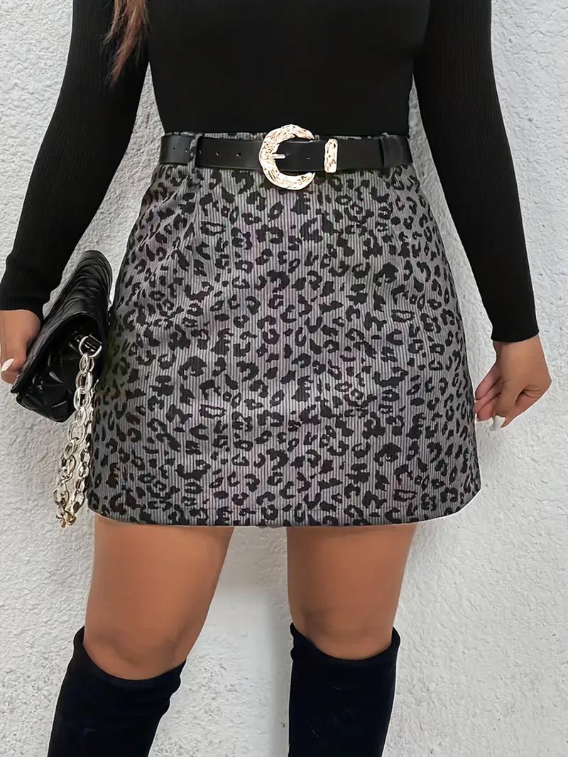 Women's Comfortable Casual Leopard Print Corduroy Fitted Medium Thick Mini Skirt, Fall/Winter