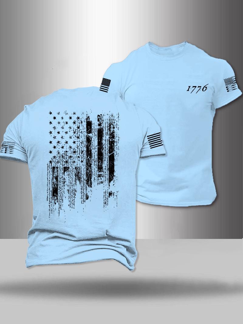 Men's American Flag Print Round Neck Tee, Regular Fit Casual Short Sleeve Crew Neck T-Shirt for Summer, Fashion Men's Top for Daily Wear