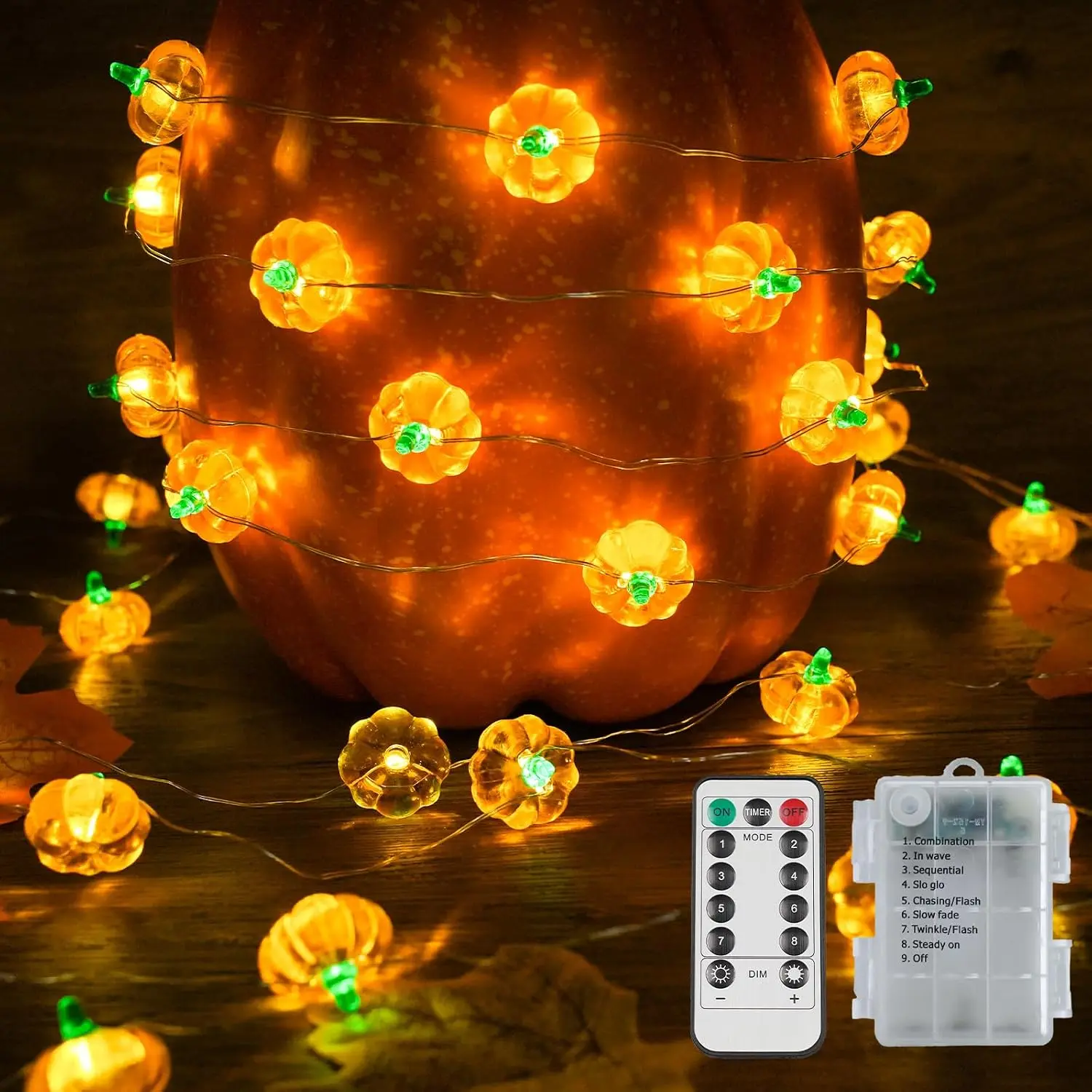 12.8ft 40 LED Halloween Pumpkin Lights Battery Operated Timer