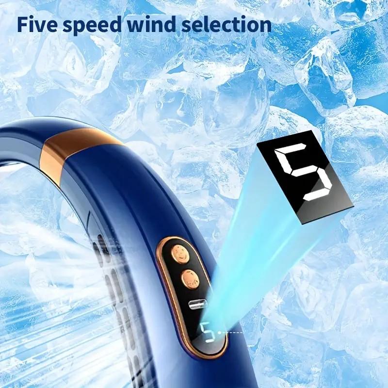 2026 Upgraded Bladeless Neck Fan, Portable Neck Air Conditioner, 360° Cooling USB Rechargeable, 5 Speeds Quiet Fan for Outdoor Sports Travel Office