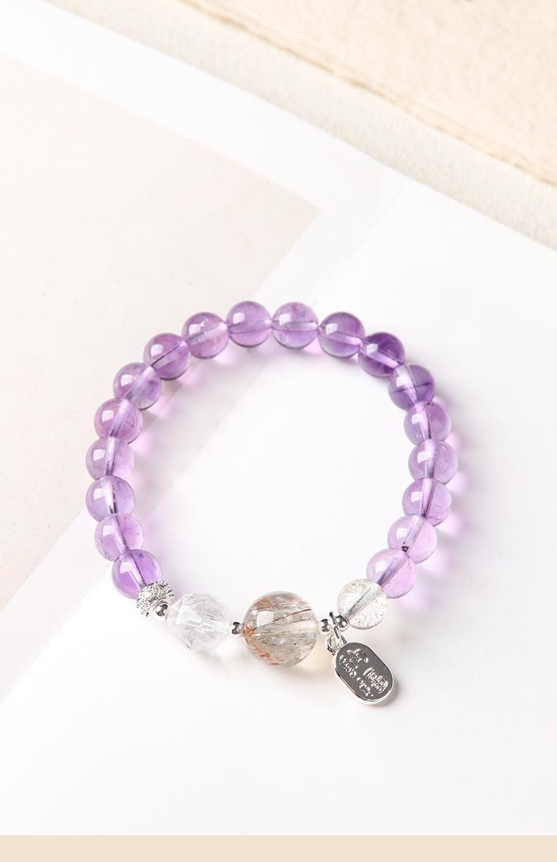 [Wisdom Success] crystal bracelet, amethyst white crystal black gold super seven green phantom, unisex, daily wear gift, 10mm beads natural stone silver accents, wisdom success courage symbol