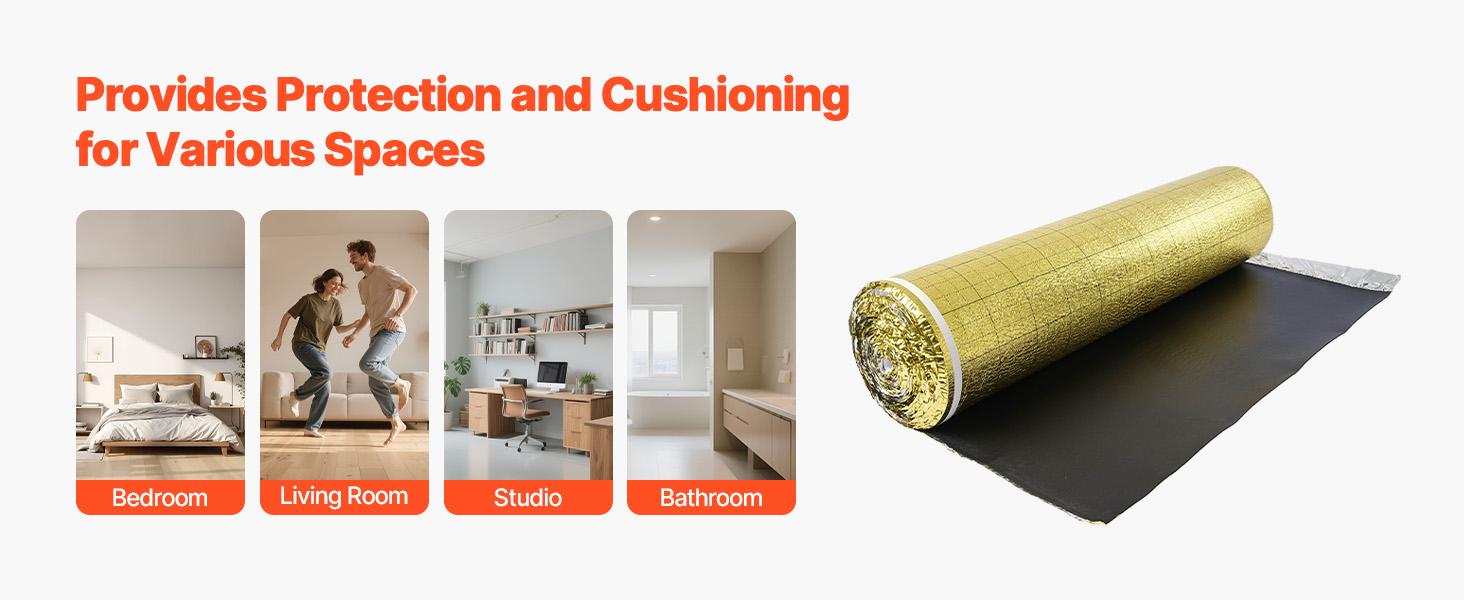 Floor Underlayment 200 sq. ft/Roll, 3-in-1 3 mm Thick Flooring Padding with Tape Vapor Barrier, Heavy Duty EPE Foam with Gold PE, Soundproofing and Noise Reduction, for Laminate Wood Floors Floor Underlayment 200 sq. ft/Roll, 3-in-1 3 mm Thick Flooring Padding with Tape Vapor Barrier, Heavy Duty EPE Foam with Gold PE, Soundproofing and Noise Reduction, for Laminate Wood Floors