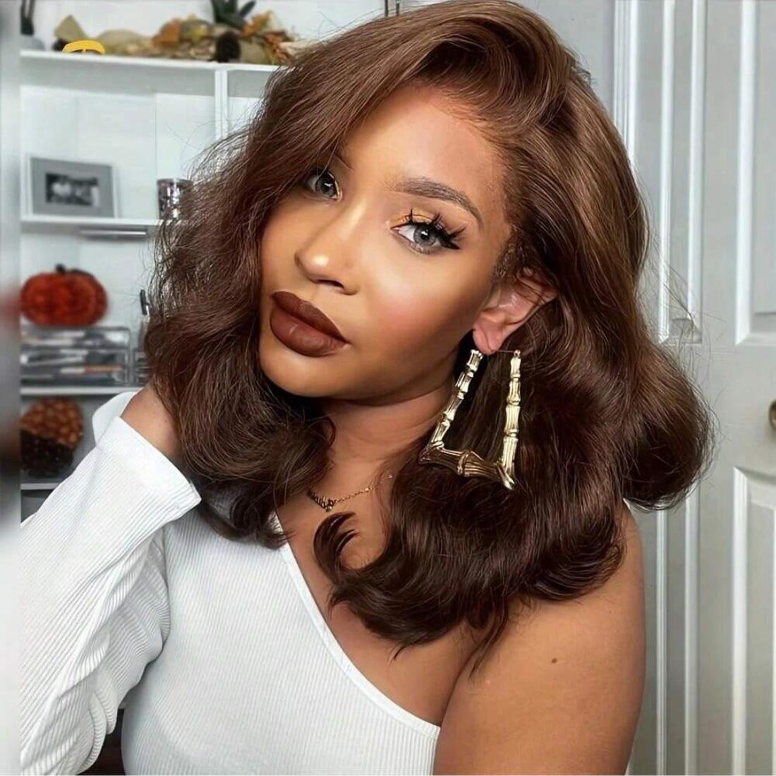 Chocolate Brown Bob Wigs Human Hair Lace Front Wig 13x4 HD Transparent Lace Front Bob Wig Human Hair Pre Plucked with Baby Hair 180% Density Body Wave Bob Glueless Wigs Human Hair