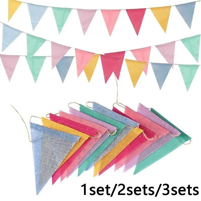 Colorful Triangle Flags for Birthday, Easter, Classroom, School, Carnival, Outdoor Party Decorations, Canvas Bunting, Festive Supplies, Fabric Banner
