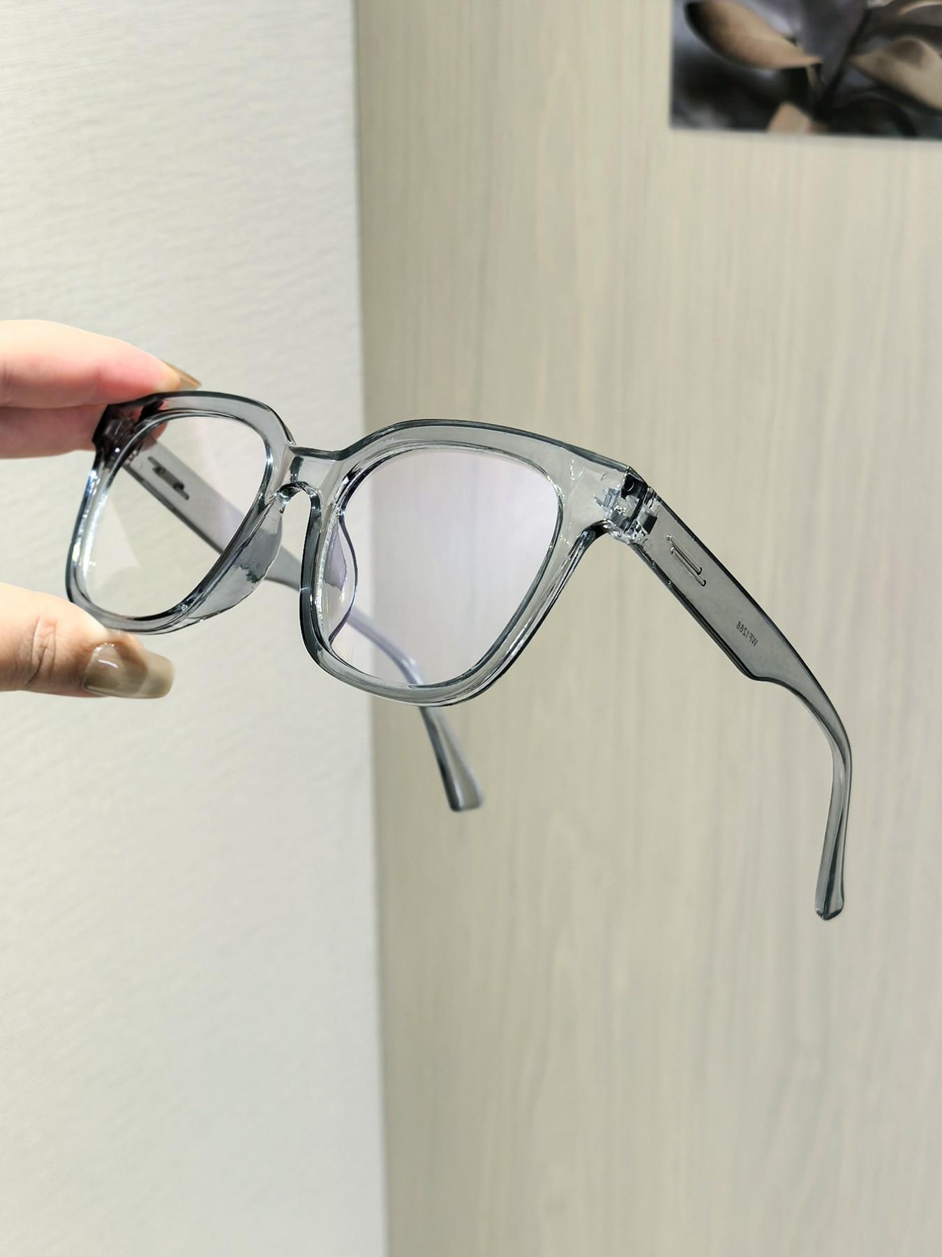 Women's Silver Color Square Frame Plain Glasses, Ultra-Light Plain Eyeglasses, Tiktok Bestseller Student Affordable Glasses, Unisex Non- Prescription