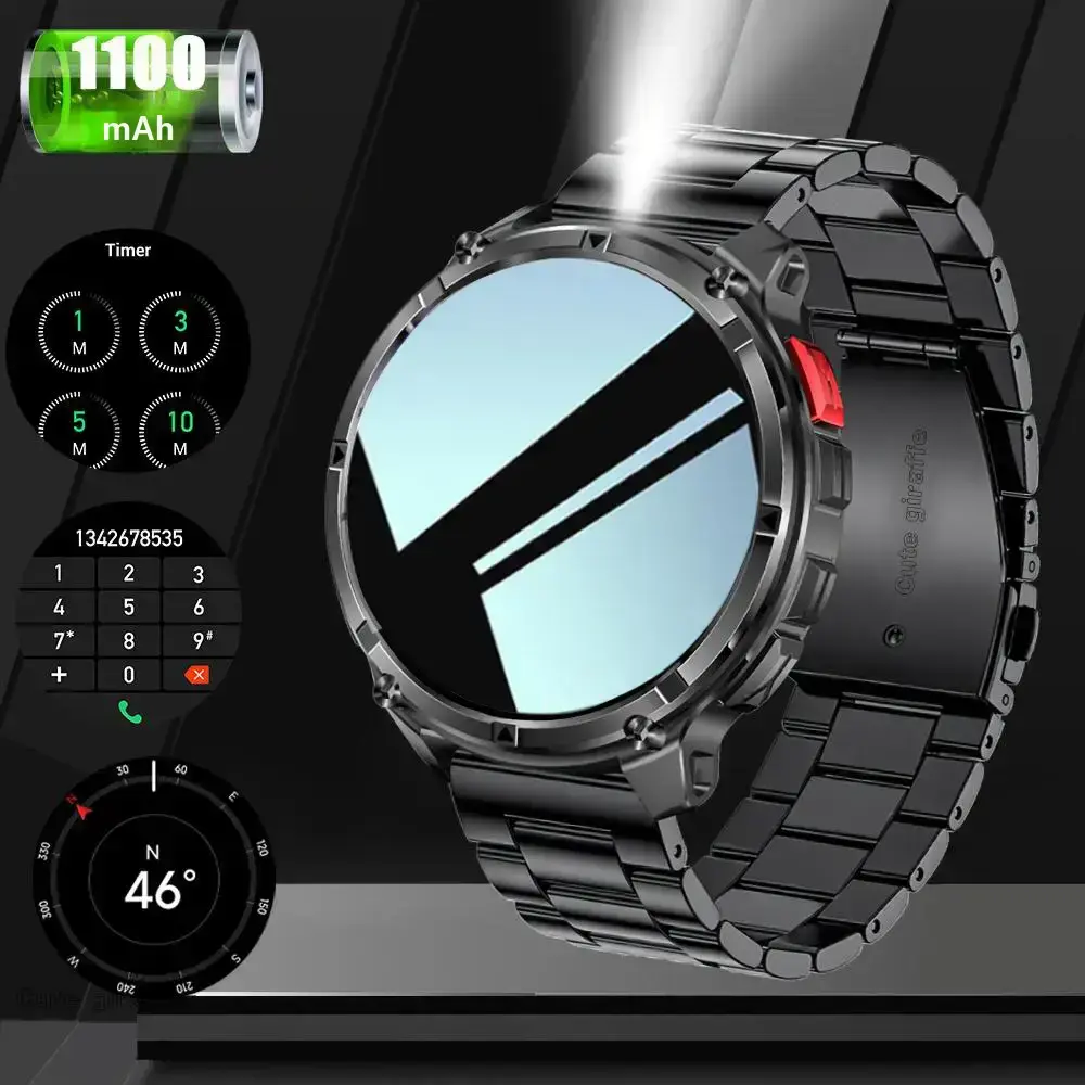 2026 Manly Style Wearable Smart Sports Watch LED Lights, Wireless Phone Call, Message Reminders, Voice Assistant, Weather Push, Stopwatch Timer Gifts for Him, Cool Gifts for Guys Compatible with iPhone & Android,back to school,back to school haul