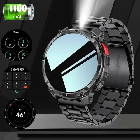 2026 Manly Style Smart Watch for Men - Men's Accessories with LED Lights, Wireless Calls, Messages, Voice Control, Weather, Stopwatch, Timer, iPhone & Android Compatible for Running, Unique Gifts for Adults, Mens Gifts