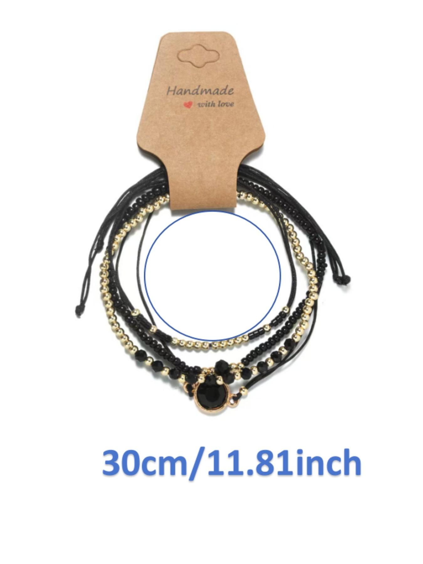 Elegant Geometric Beaded Ankle Bracelet Set, 4-Piece Stretchy Layered Foot Jewelry, Plain Copper Chain, All Seasons Accessory