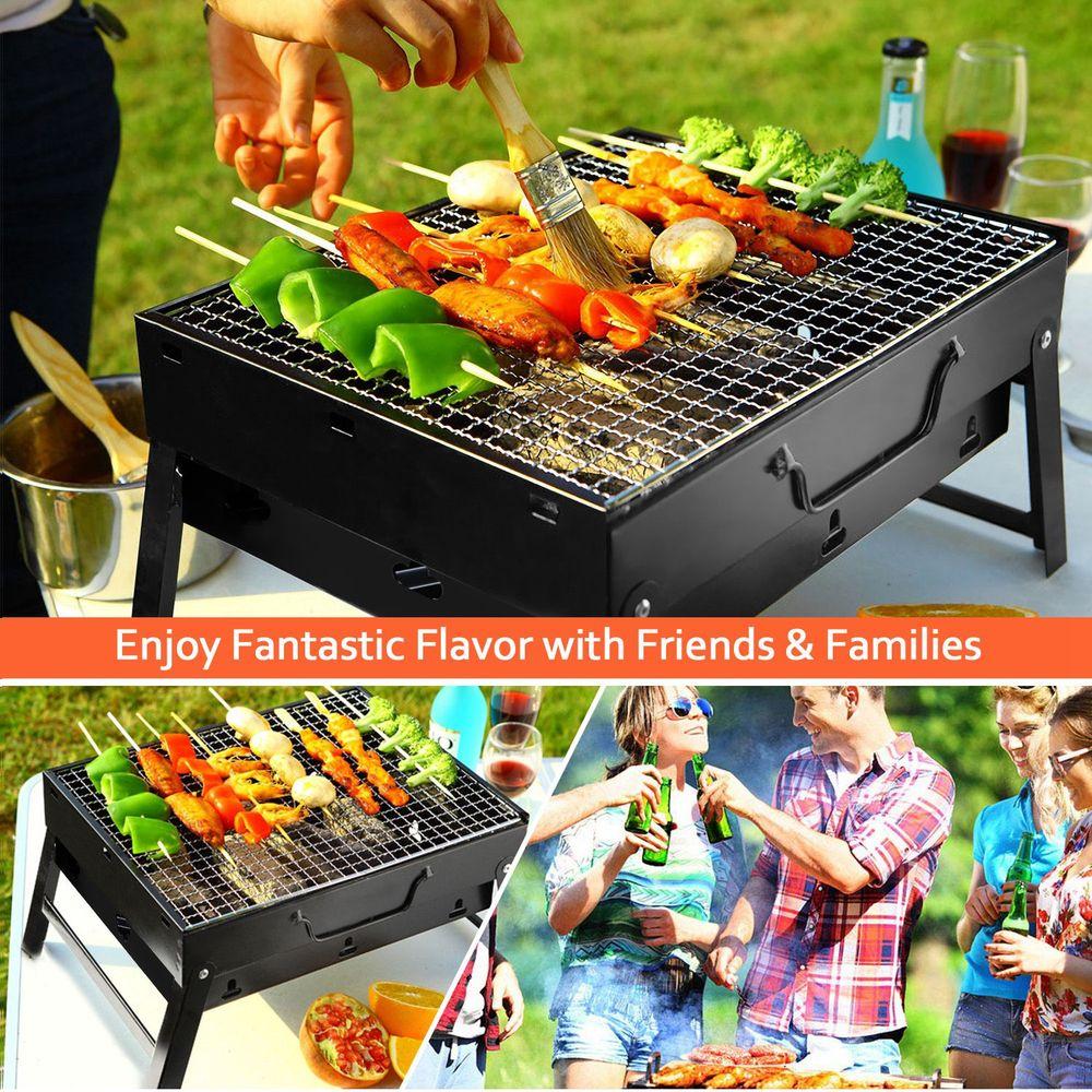 COZYVERSE Portable Charcoal Grill, Foldable BBQ Grill Kit Easy to Carry, Mini Tabletop Grill for Outdoor Camping, Patio and Picnic, 17”*3”*11” bbq tool grill box,Father’s Day Gift