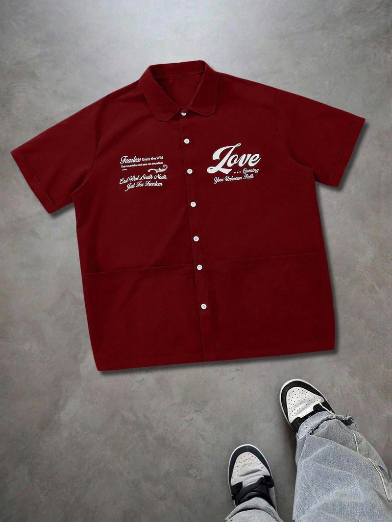 Men's Short Sleeve Shirt, Casual Loose-Fit Woven Fabric, Vintage Style Button-Up Design, All Season Wearable