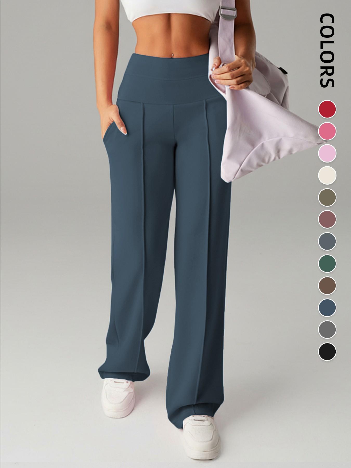 New Women's Yoga Wide Leg Pants, High Waist Stretchy Flowing Breathable Loose Fit Sport Long Pants, All Seasons Versatile