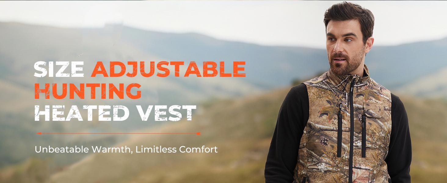 ARRIS Heated Hunting Vest for men, Size Adjustable 7.4V Camo Heating Vests with Battery for Hunting, Hiking