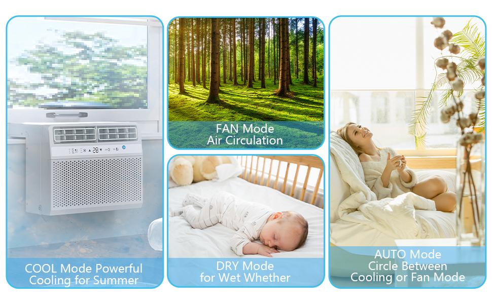 COWSAR Window Air Conditioner 12,000 BTU, Window AC Unit Cooling Room 500sq.ft, Dehumidifier Mode and 3 Fan Speed, 24H Timer, Saddle Mount, Quiet Operation, White