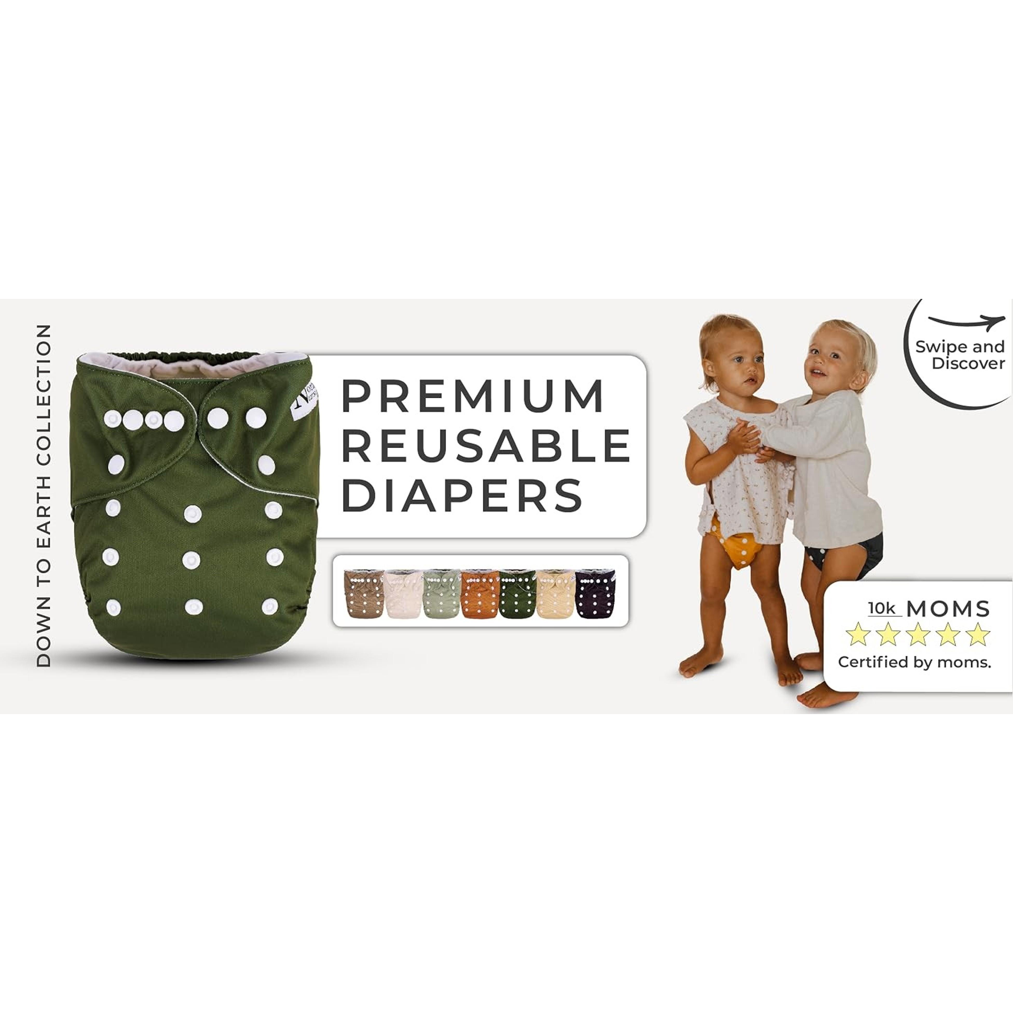 Delilah 7-Piece Reusable Cloth Diaper Set - 7 Inserts, 1 Waterproof Wet Bag, Adjustable One Size Pocket Cover, Washable for Newborns, Seven Pieces