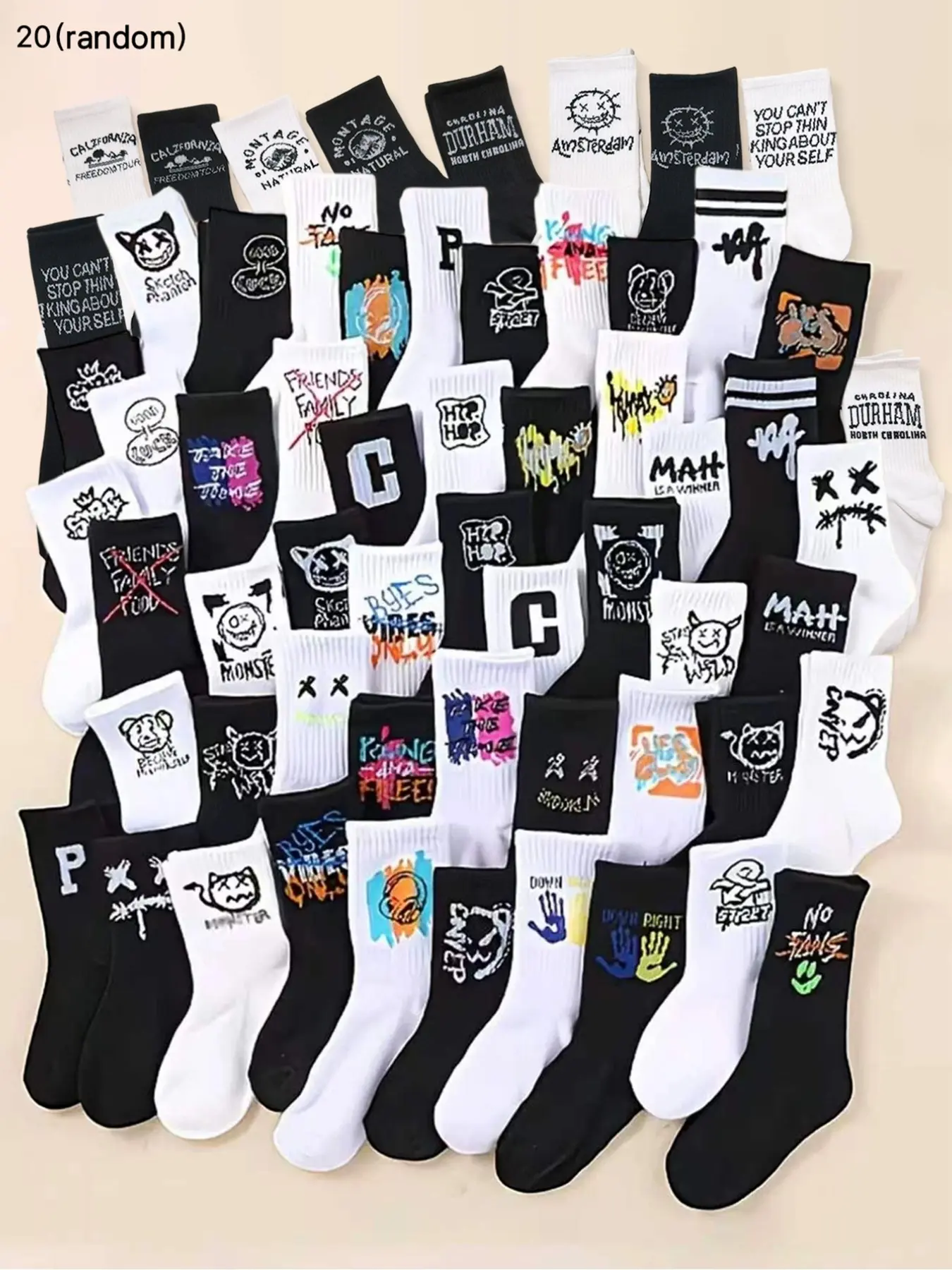 20 Pairs Teen Boys' Socks, Fashion Casual Long Socks, Letter Print Socks, Comfortable Soft, Unisex Mid-Calf Socks, Street Style, Basketball Socks, Daily Wear, Casual Stylish Socks