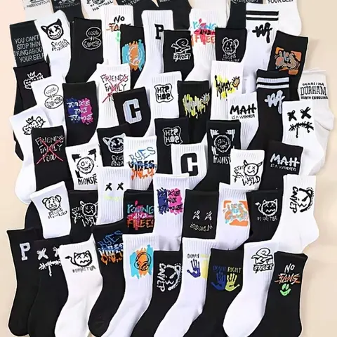 20 Pairs Teen Boys' Socks, Fashion Casual Long Socks, Letter Print Socks, Comfortable Soft, Unisex Mid-Calf Socks, Street Style, Basketball Socks, Daily Wear, Casual Stylish Socks