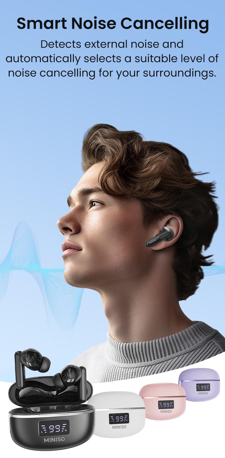 MINISO X50 Bluetooth Headphones True Wireless Earbuds 60H Playback LED Power Display Earphones IPX5 Waterproof in-Ear Ear buds with Mic